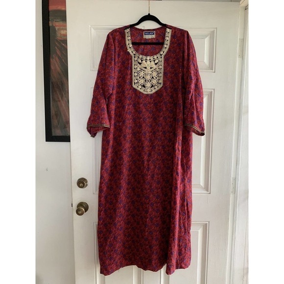 Milan Fashions India Urban Casual Medoum Maxi Long Dress Half Sleeve Leaves Boho - Picture 1 of 9